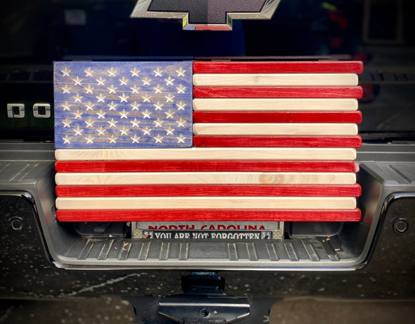 Small - Red White and Blue Stained Wood American Flag