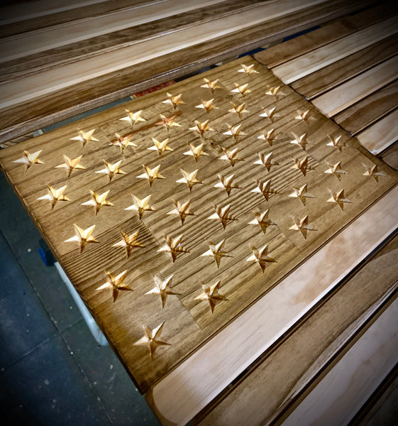 3ft Wood - Natural and Dark Walnut Stained American Flag