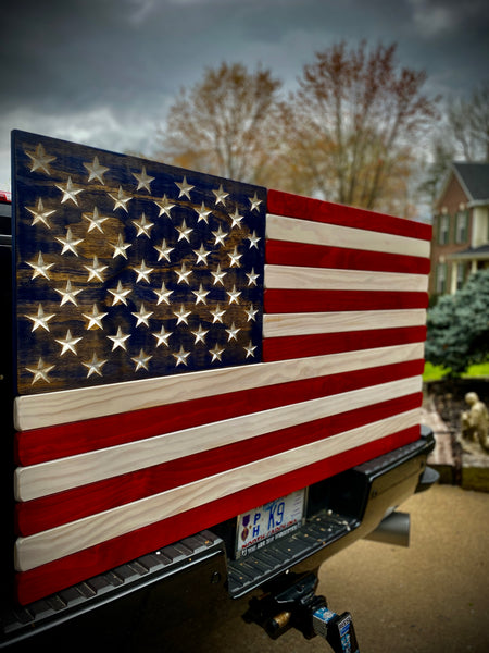 5ft Red, White and Blue Stained Wood American Flag
