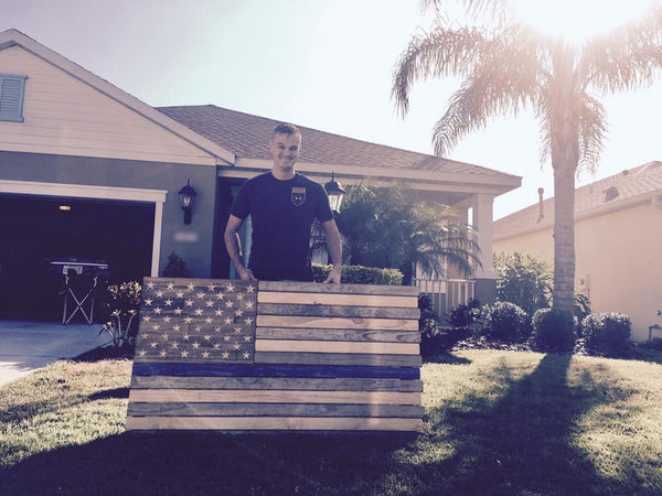 5ft Dark Walnut and Natural Stained Wood American Flag