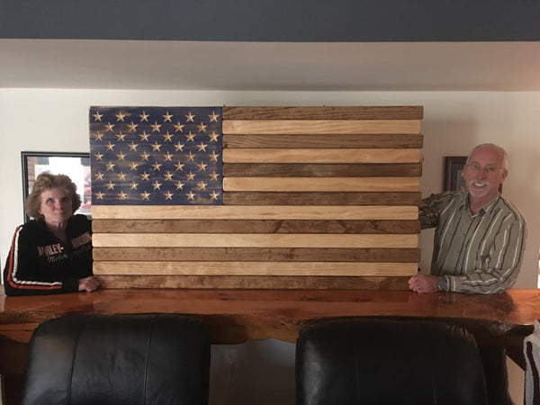 5ft Dark Walnut and Natural Stained Wood American Flag
