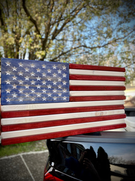 Small - Red White and Blue Stained Wood American Flag