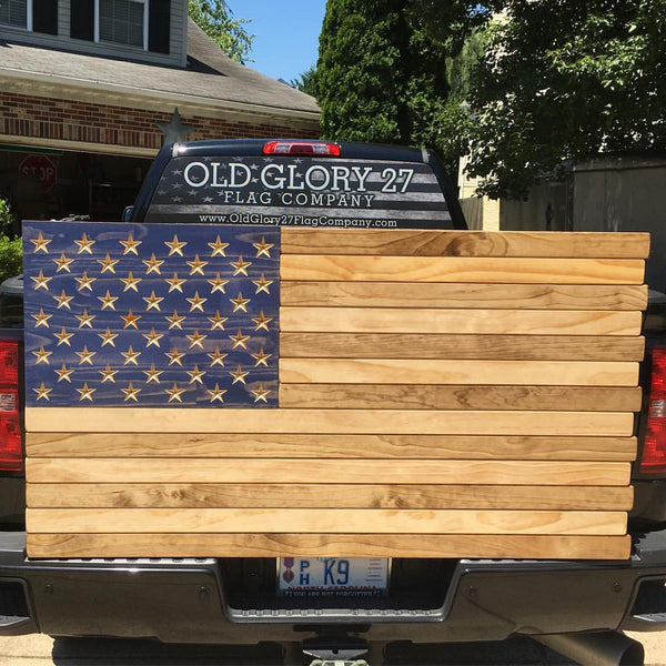 5ft Dark Walnut and Natural Stained Wood American Flag