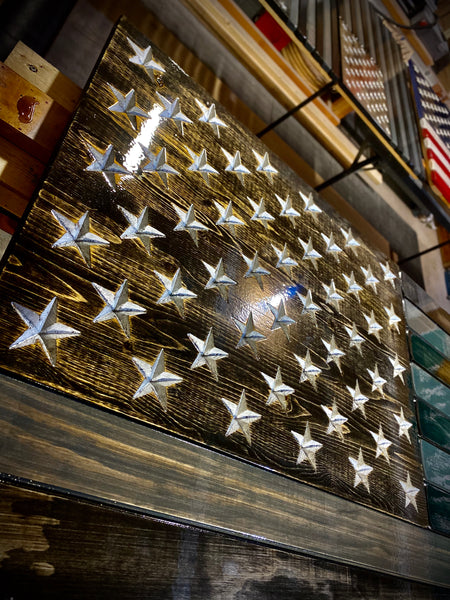 5ft Subdued Stained Wood American Flag