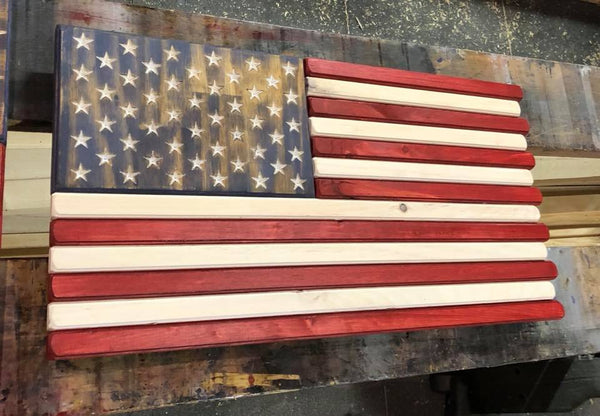Small - Red White and Blue Stained Wood American Flag