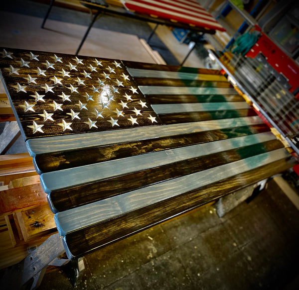 5ft Subdued Stained Wood American Flag