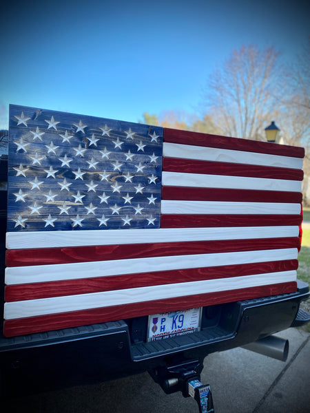 5ft Red, White and Blue Stained Wood American Flag