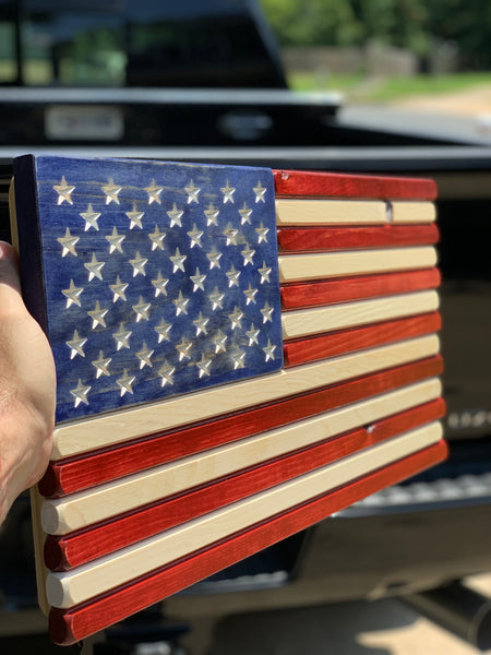 Small - Red White and Blue Stained Wood American Flag