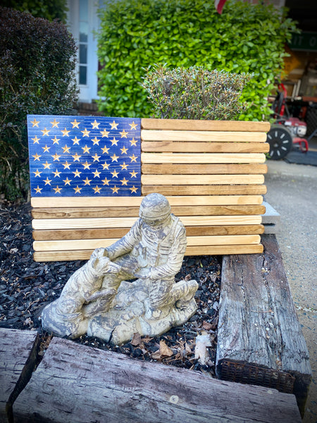 3ft Wood - Natural and Dark Walnut (w/Blue Union) Stained American Flag