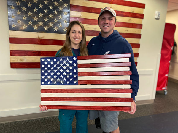 3ft Wood - Red White and Blue Stained American Flag