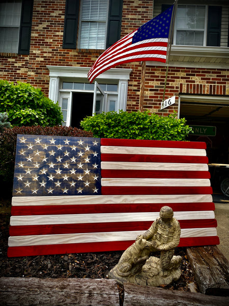 5ft Red, White and Blue Stained Wood American Flag