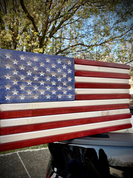 Small - Red White and Blue Stained Wood American Flag