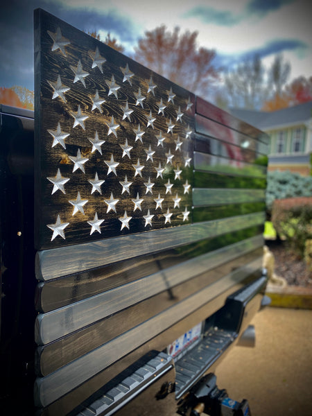 5ft Subdued Stained Wood American Flag
