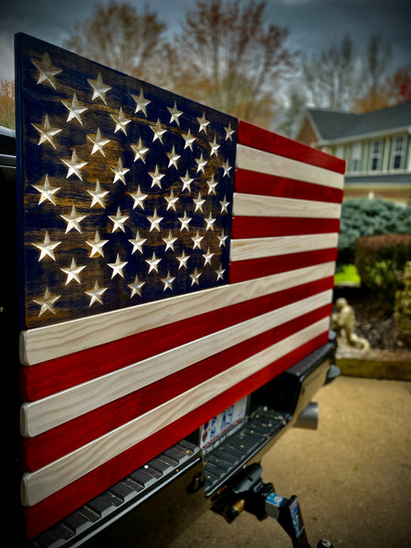 5ft Red, White and Blue Stained Wood American Flag