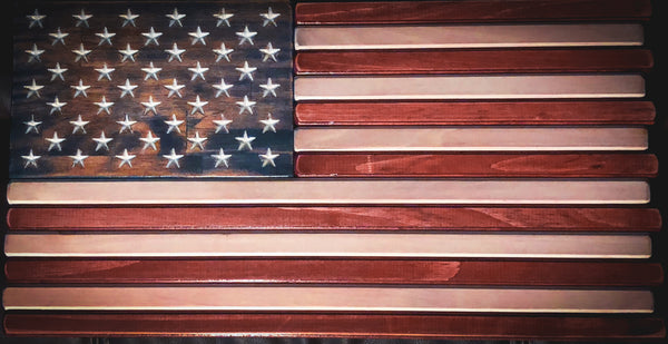 Small - Red White and Blue Stained Wood American Flag