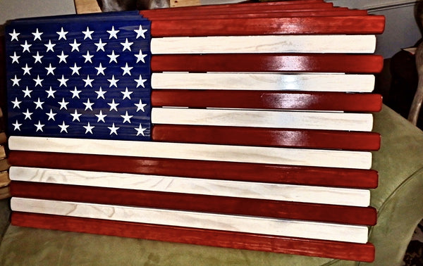3ft Wood - Red White and Blue Stained American Flag