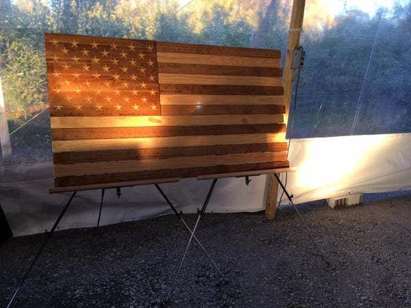 5ft Dark Walnut and Natural Stained Wood American Flag