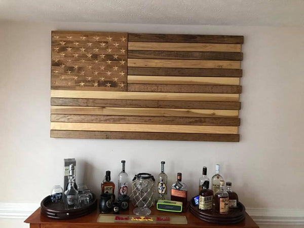 5ft Dark Walnut and Natural Stained Wood American Flag
