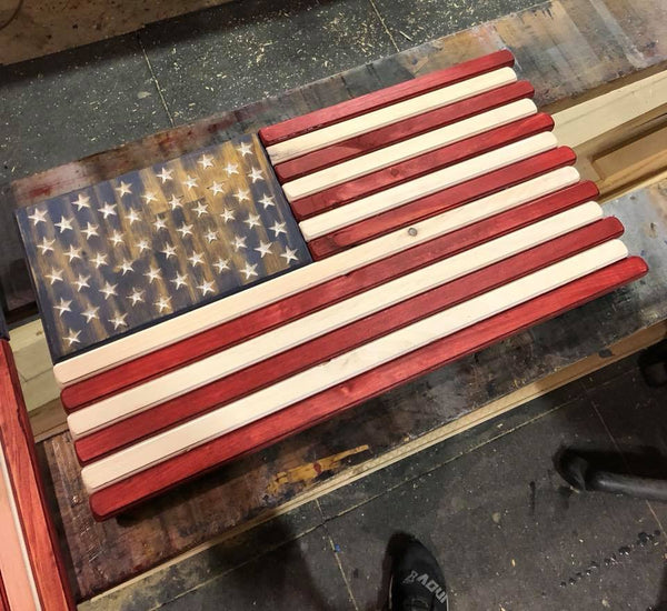 Small - Red White and Blue Stained Wood American Flag