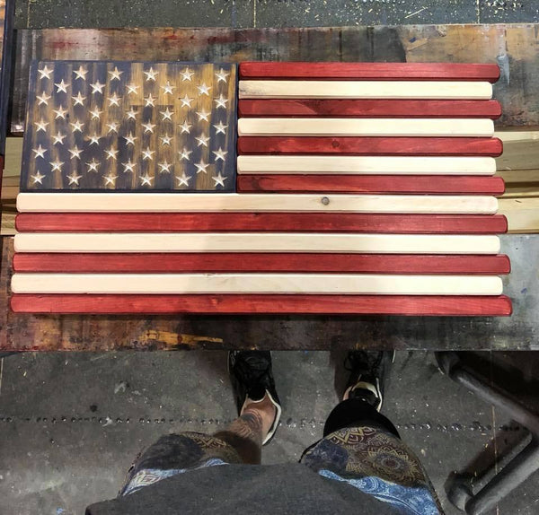 Small - Red White and Blue Stained Wood American Flag