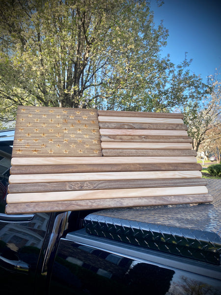 3ft Wood - Natural and Dark Walnut Stained American Flag