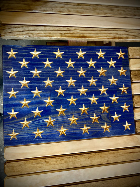 3ft Wood - Natural and Dark Walnut (w/Blue Union) Stained American Flag