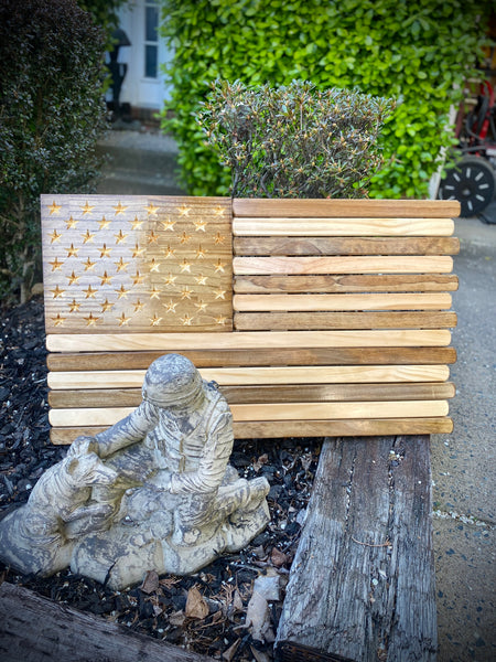3ft Wood - Natural and Dark Walnut Stained American Flag