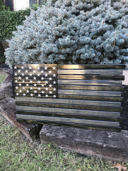3ft Subdued Stained Wood American Flag